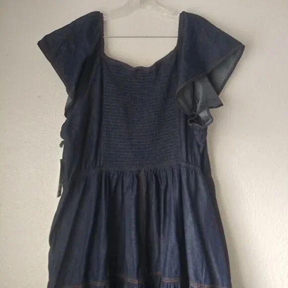 Terra & Sky Jean flutter sleeve midi Dress women's size 3X (24W-26W) - Picture 5 of 14